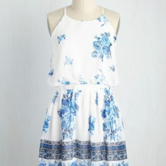 Modcloth Blue floral Positive Prediction Dress - Picture 1 of 5